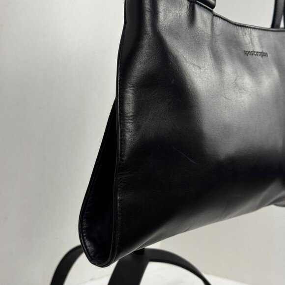 Apostrophe 13.5" Black Purse Structured Genuine Leather Gun Black Hardware Chic - Picture 4 of 16